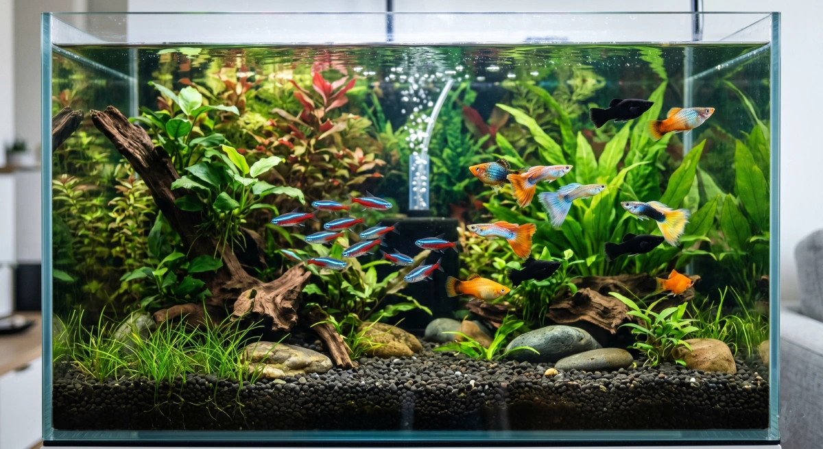 aquarium with beginner friendly fish